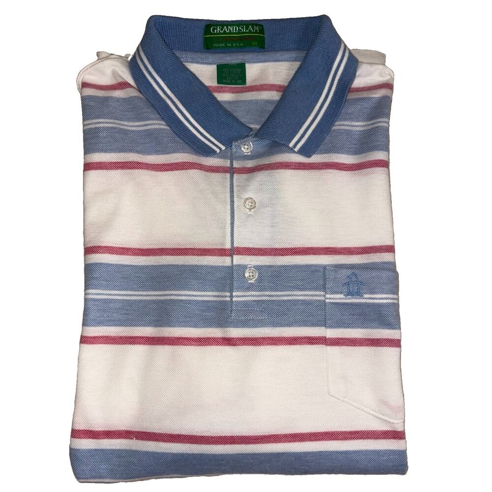 VTG 80s Grand Slam Munsingwear Striped Polo Shirt Mens XL Made in USA Golf Core